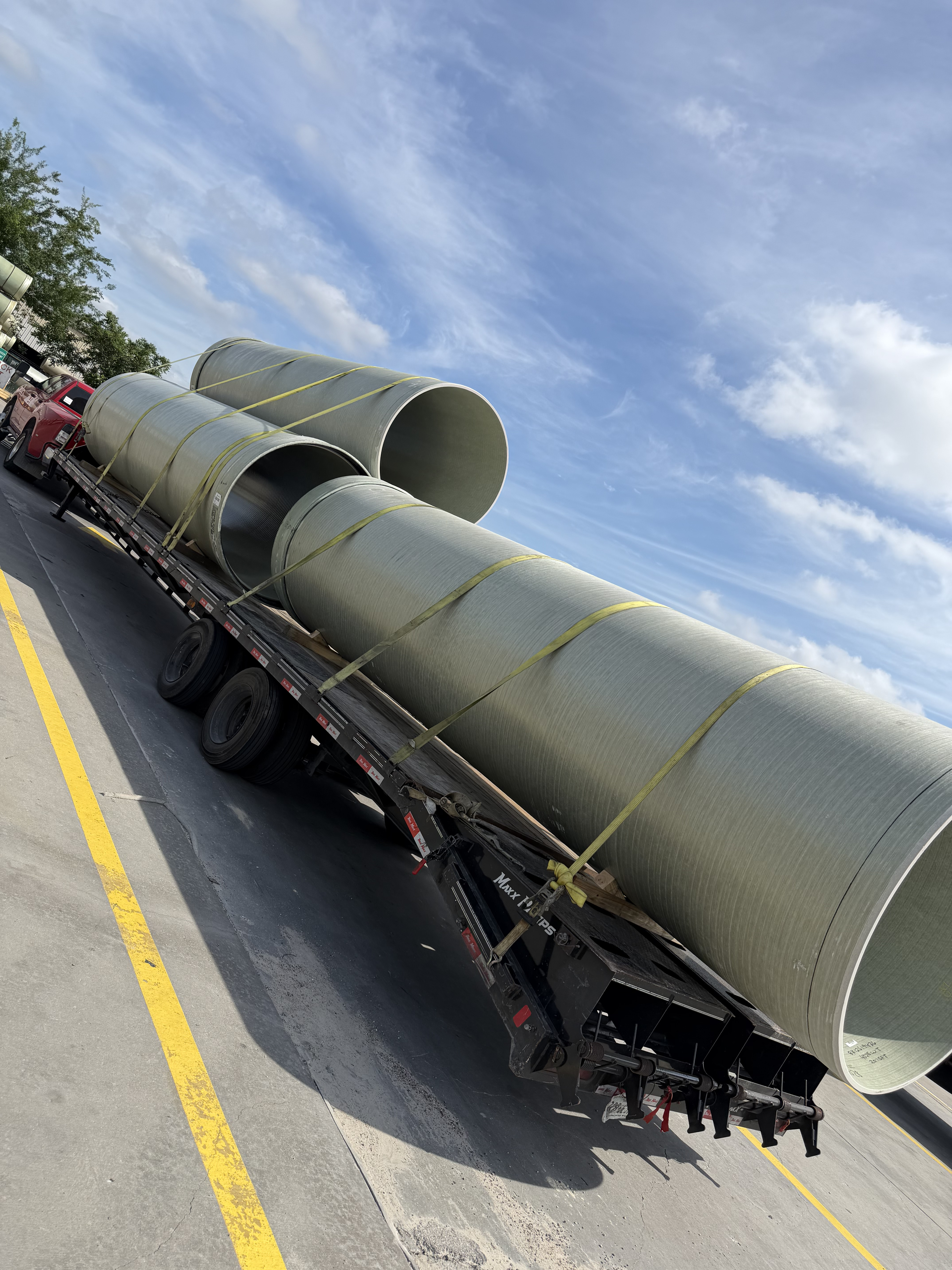 Large Pipe Transport on Flatbed
